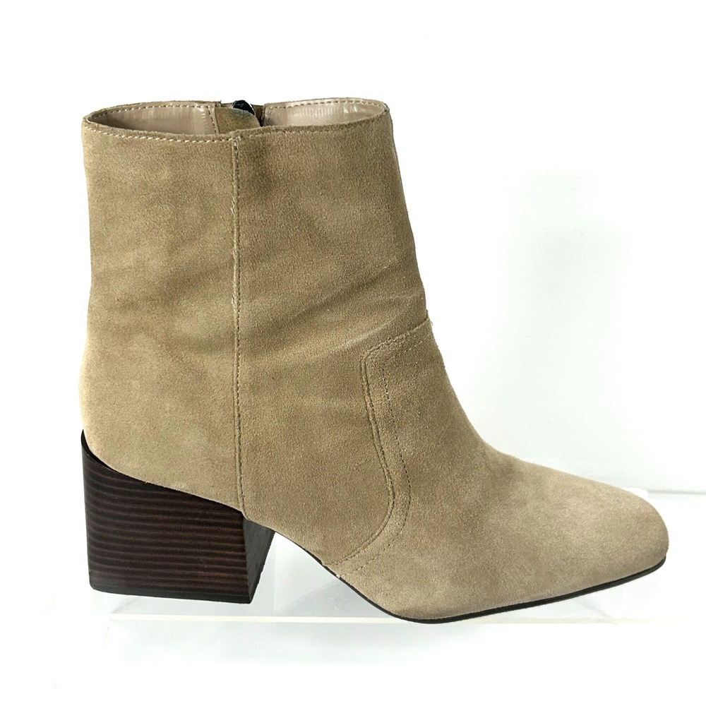 Blondo Size 10 Waterproof Suede Ankle Boots Taupe Tan Square Block Heel Salome